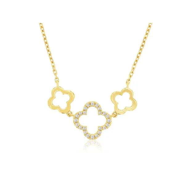 14K Yellow Gold Triple Quatrefoil Diamond Necklace Length 18 Inches Quality Gem LLC Bethel, CT