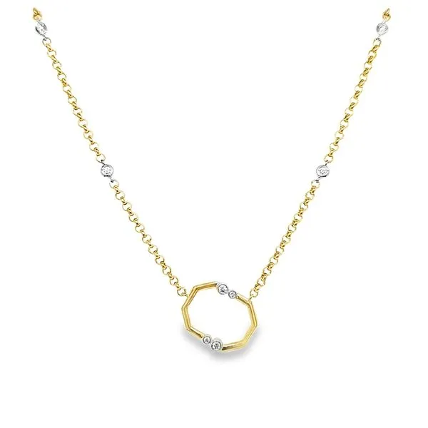 14K Two Tone Geometric With Rolo Station Diamond Necklace Length 18 Inches Quality Gem LLC Bethel, CT