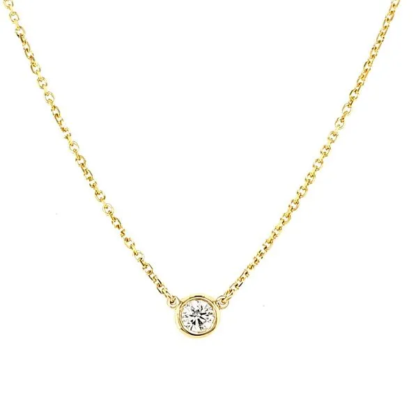 14K Yellow Gold Diamond Bezel Solitaire Necklace Length 18 Inches Image 2 Quality Gem LLC Bethel, CT