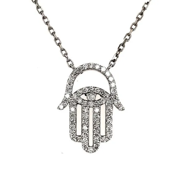 14K White Gold Diamond Hamsa Necklace Length 18 Inches Quality Gem LLC Bethel, CT