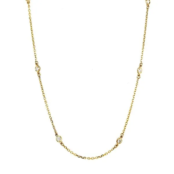 14K Yellow Gold Diamond Station Necklace Length 18 Inches Quality Gem LLC Bethel, CT