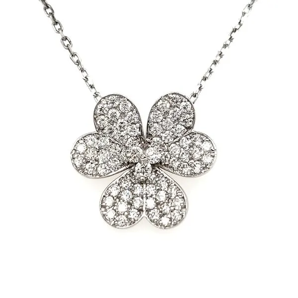 14K White Gold Pavé Diamond Flower Pendant Length 18 Inches Quality Gem LLC Bethel, CT