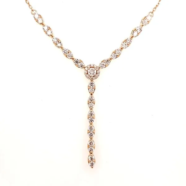 14K Yellow Gold Diamond Y Necklace with Diamond Halo Center Length 18 Inches Quality Gem LLC Bethel, CT