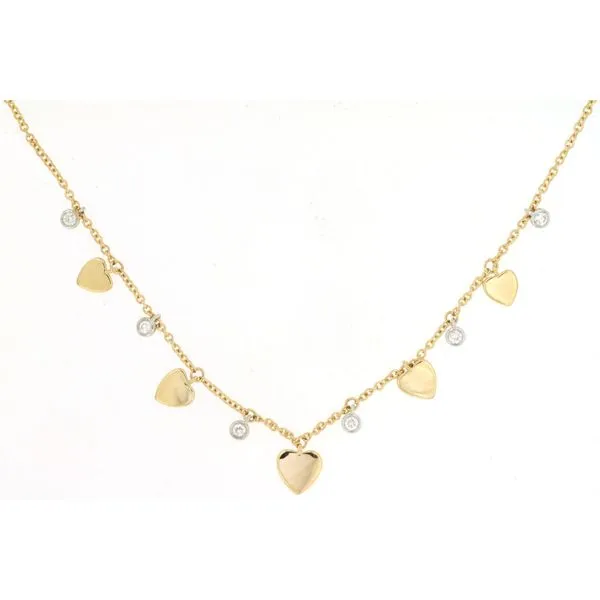 14K Yellow Gold Diamond and Heart Dangles Necklace Length 18 Inches Quality Gem LLC Bethel, CT