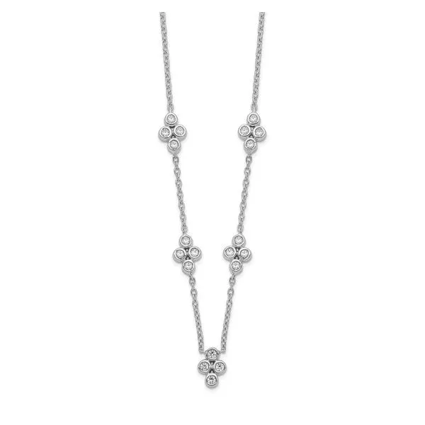 14K White Gold Diamond Cluster Station Necklace Length 18 Inches Quality Gem LLC Bethel, CT