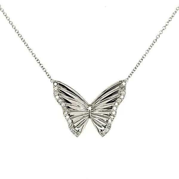 14K White Gold Diamond Butterfly Necklace Length 18 Inches Quality Gem LLC Bethel, CT