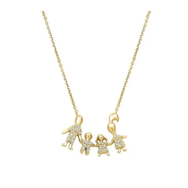 14K Yellow Gold Diamond Family Necklace Length 18 Inches Quality Gem LLC Bethel, CT