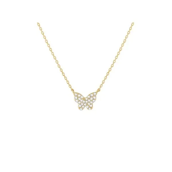 14K Yellow Gold Diamond Butterfly Necklace Length 18 Inches Quality Gem LLC Bethel, CT