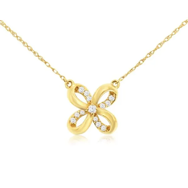 14K Yellow Gold Quad Bow Diamond Necklace Length 18 Inches Quality Gem LLC Bethel, CT