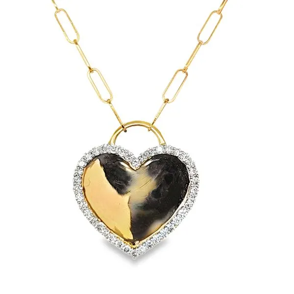 14K Yellow Gold Diamond Heart Paperclip Necklace Length 18 Inches Image 2 Quality Gem LLC Bethel, CT