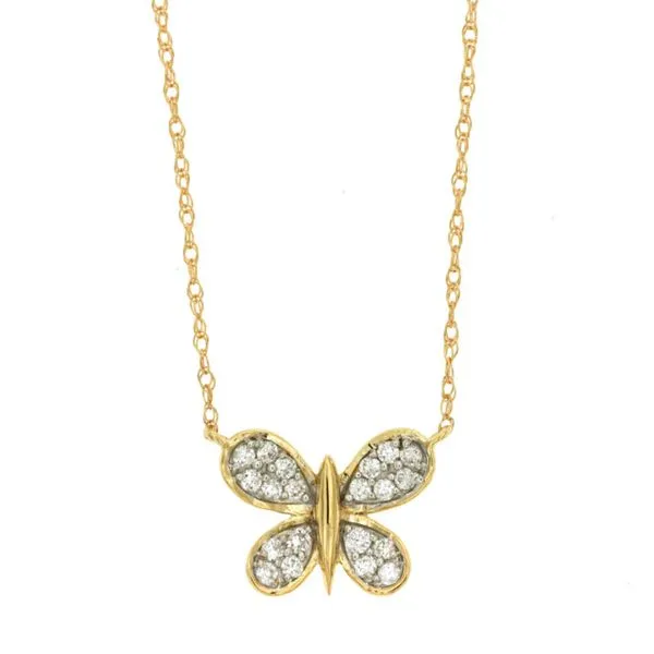 14K Yellow Gold Diamond Butterfly Necklace Length 18 Inches Quality Gem LLC Bethel, CT