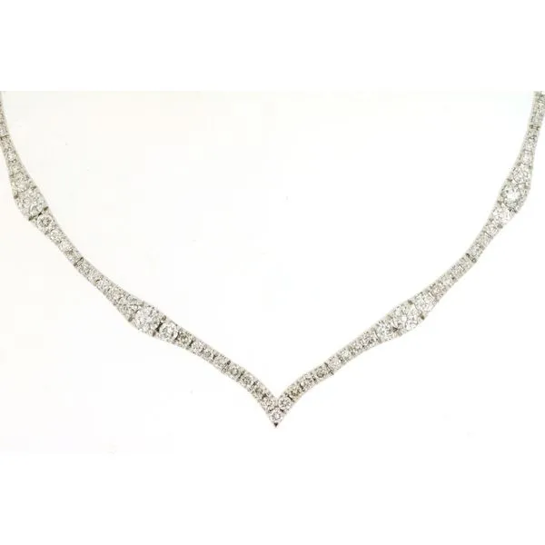14K White Gold Diamond Scalloped Chevron Necklace Length 18 Inches Quality Gem LLC Bethel, CT