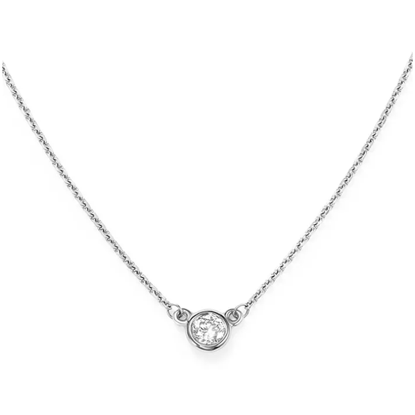 14K White Gold Solitaire Bezel 0.16ct Diamond Necklace Length 18 Inches Quality Gem LLC Bethel, CT