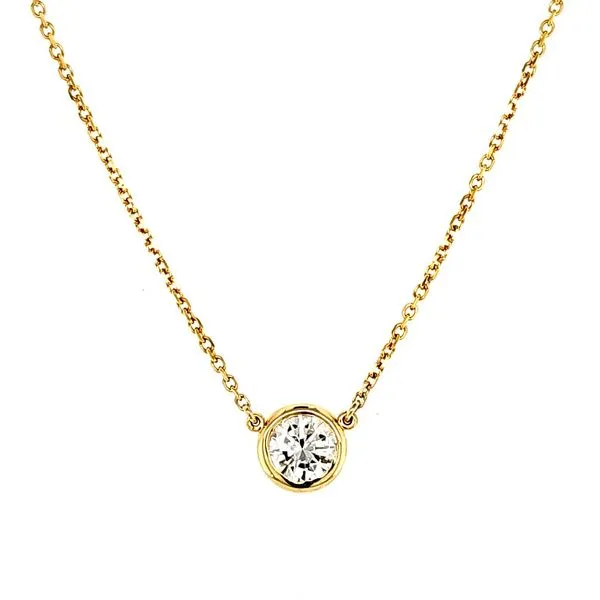 14K Yellow Gold Single Bezel Set Diamond .42 Carat Necklace 18 Inches Image 2 Quality Gem LLC Bethel, CT