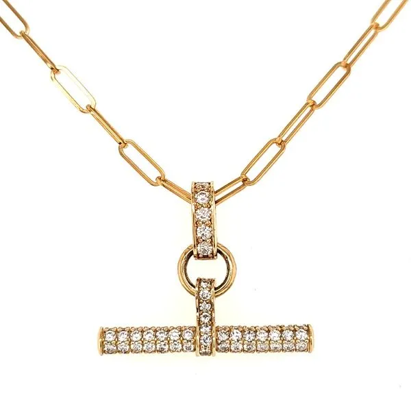 14K Yellow Gold Diamond T Bar Paperclip Necklace Length 18 Inches Quality Gem LLC Bethel, CT