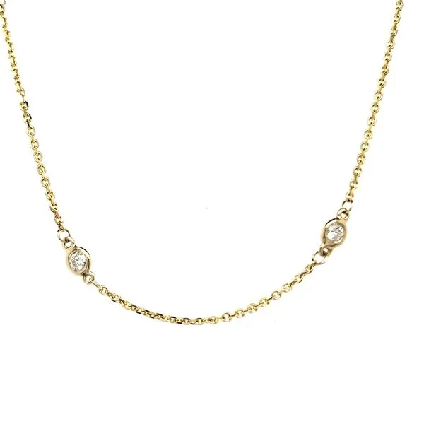 14K Yellow Gold Diamond Station Necklace Length 18 Inches Quality Gem LLC Bethel, CT