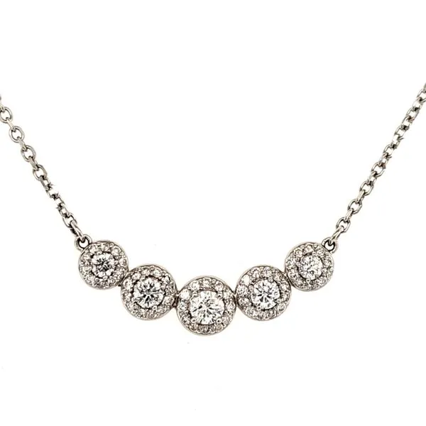 14K White Gold 5 Diamond Halo Curve Necklace Length 16-18 Inches Adjustable Quality Gem LLC Bethel, CT