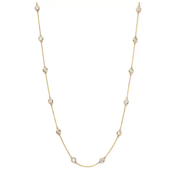 14K Yellow Gold Diamond Station Necklace Length 18 Inches Quality Gem LLC Bethel, CT