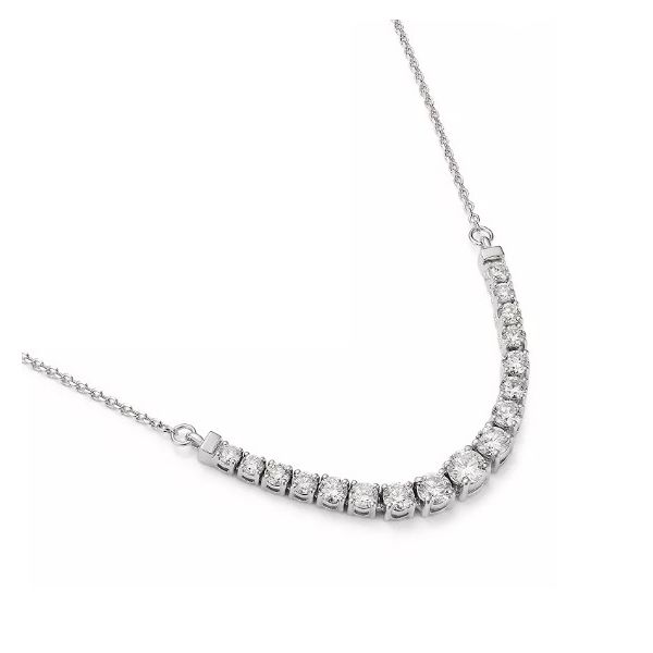 14K White Gold Diamond Tennis Center Necklace Length 18 Inches Image 2 Quality Gem LLC Bethel, CT