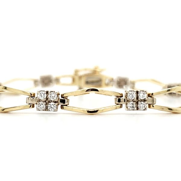 14K Yellow Gold Cluster Diamond Link Bracelet Image 2 Quality Gem LLC Bethel, CT