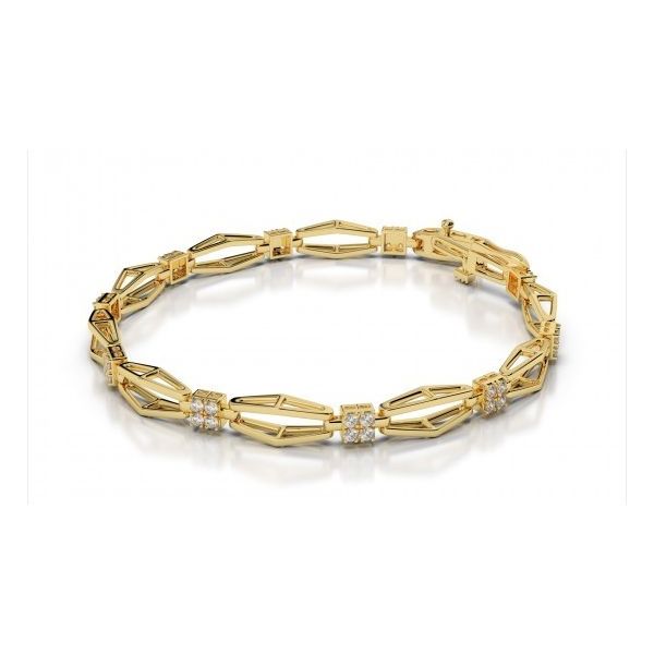 14K Yellow Gold Cluster Diamond Link Bracelet Image 4 Quality Gem LLC Bethel, CT