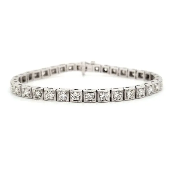 14K White Gold Milgrain Diamond Tennis Bracelet Image 2 Quality Gem LLC Bethel, CT