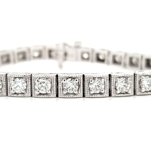 14K White Gold Milgrain Diamond Tennis Bracelet Quality 