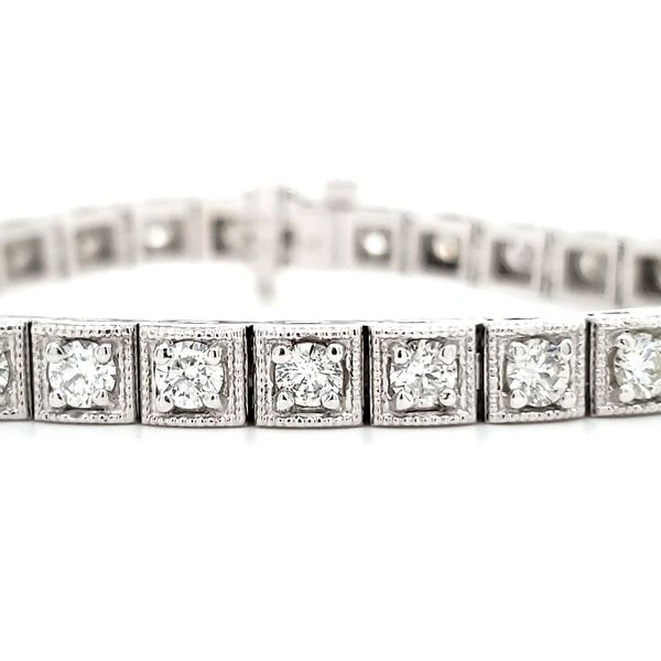 14K White Gold Milgrain Diamond Tennis Bracelet Quality Gem LLC Bethel, CT