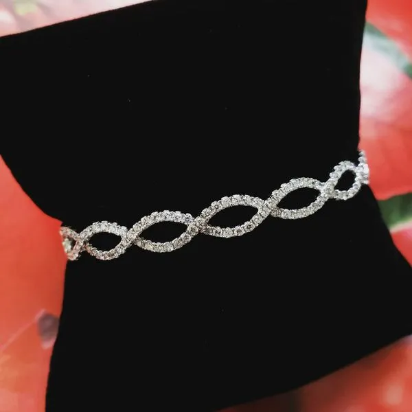 14K White Gold Infinity Twist Diamond Bangle Bracelet Image 2 Quality Gem LLC Bethel, CT
