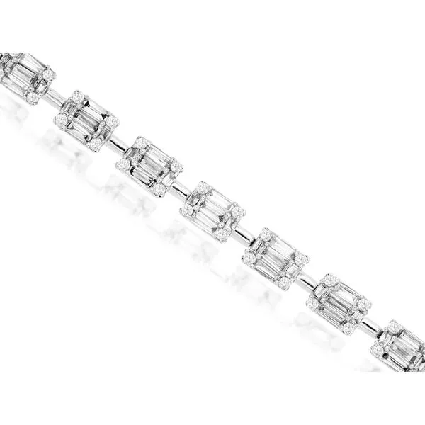 14K White Gold Baguette & Round Diamond Cluster Bracelet Quality Gem LLC Bethel, CT