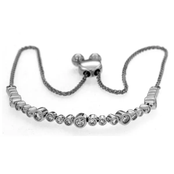 14k White Gold Bezel Diamond Bolo Bracelet Length 7-9 Inches Adjustable Quality Gem LLC Bethel, CT