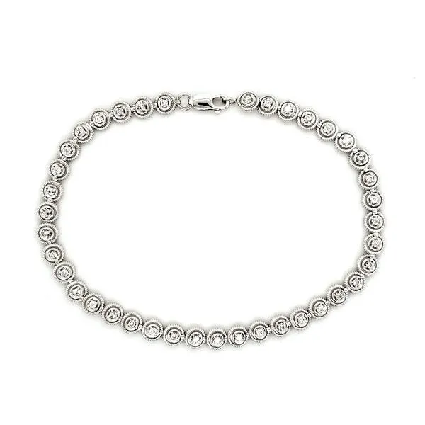 14K White Gold Beaded Edge Diamond Link Bracelet Quality Gem LLC Bethel, CT