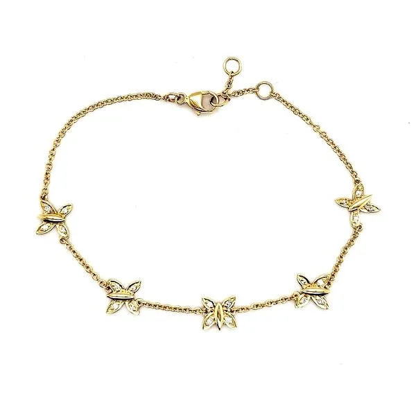 14K Yellow Gold Diamond Flutter Butterfly Five Station Bracelet Quality Gem LLC Bethel, CT