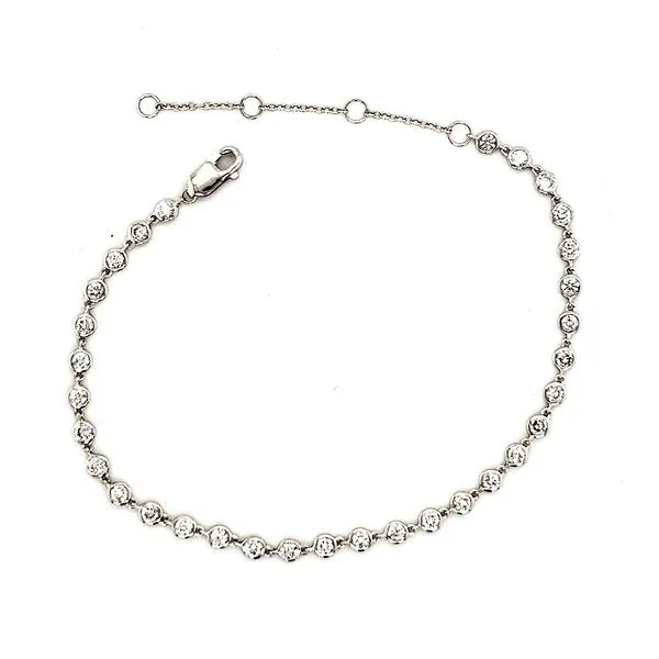 14K White Gold Flexible Bezel Diamond Bracelet Length 6-7.5 Inches Adjustable Quality Gem LLC Bethel, CT