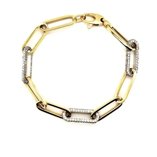 14K Yellow Gold Diamond Paperclip Bracelet Length 7 Inches Image 2 Quality Gem LLC Bethel, CT