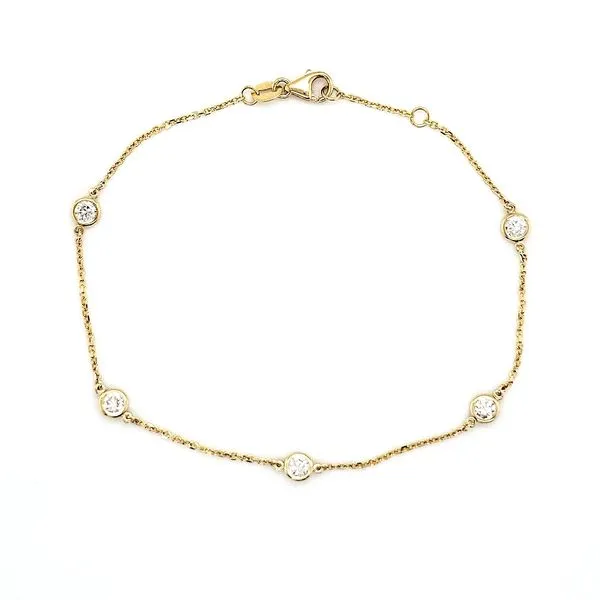 14K Yellow Gold Diamond Bezel Station Bracelet Quality Gem LLC Bethel, CT