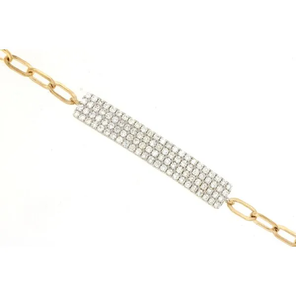 14K Yellow Gold Diamond Bar Bracelet with Oval Links Length 7 Inches Quality Gem LLC Bethel, CT