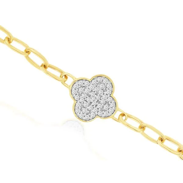 14K Yellow Gold Quatrefoil With Oval Links Diamond Bracelet Length 7 Inches Quality Gem LLC Bethel, CT