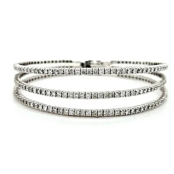 14K White Gold 3 Row Flexible Diamond Bangle Quality Gem LLC Bethel, CT