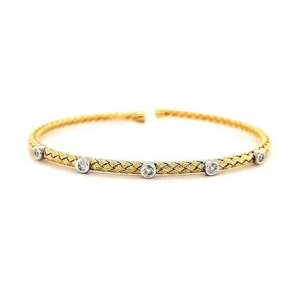 14K Two Tone Woven Cuff Diamond Bangle Quality Gem LLC Bethel, CT