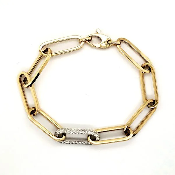 14K Yellow Gold Diamond Paperclip Bracelet Length 7 Inches Quality Gem LLC Bethel, CT