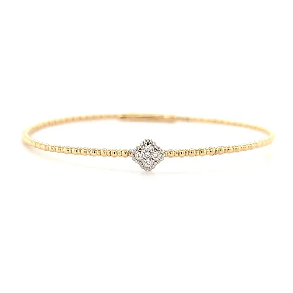 14K Two Tone Diamond Single Quatrefoil Flexible Bangle Bracelet Image 2 Quality Gem LLC Bethel, CT