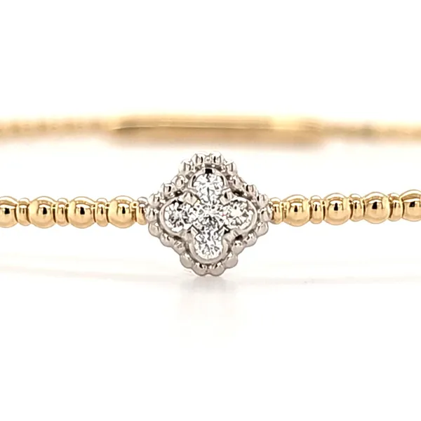 14K Two Tone Diamond Single Quatrefoil Flexible Bangle Bracelet Quality Gem LLC Bethel, CT