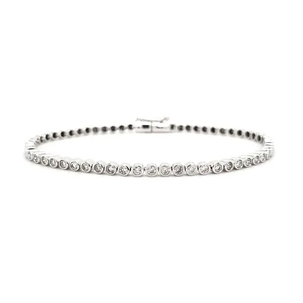 14K White Gold Bezel Set Diamond Bracelet Length 7 Inches Image 3 Quality Gem LLC Bethel, CT