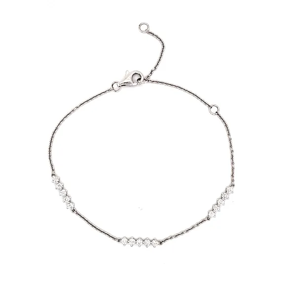 14K White Gold 3 Section Diamond Station Bracelet Length 6-8 Inches Adjustable Image 2 Quality Gem LLC Bethel, CT