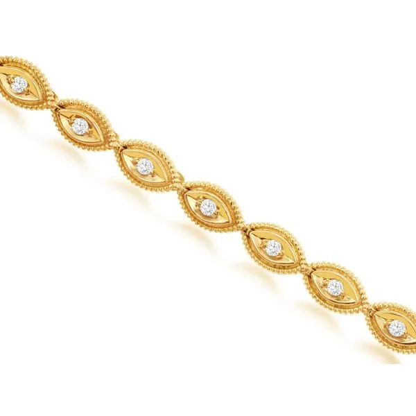 14K Yellow Gold Scalled Beaded Edge Diamond Bracelet Length 7 Inches Quality Gem LLC Bethel, CT
