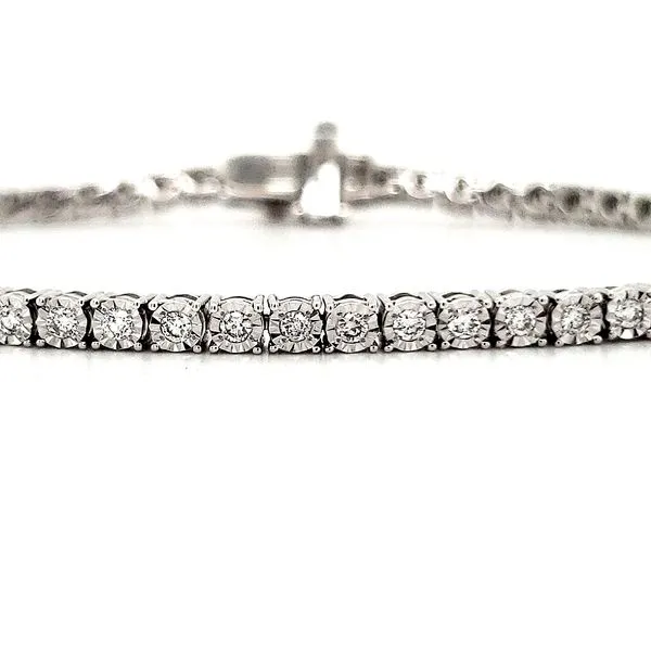 14K White Gold Illusion Set Diamond Tennis Bracelet Length 7 Inches Image 2 Quality Gem LLC Bethel, CT