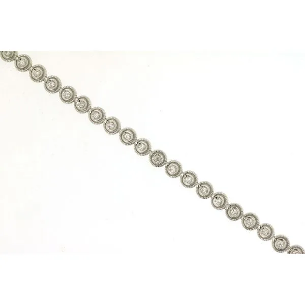 14K White Gold Beaded Edge Diamond Link Bracelet Image 2 Quality Gem LLC Bethel, CT