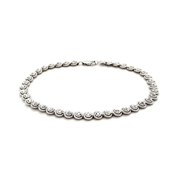 14K White Gold Beaded Edge Diamond Link Bracelet Image 3 Quality Gem LLC Bethel, CT