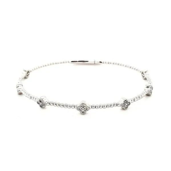 14K White Gold Diamond Quatrefoil Flexible Bangle Bracelet Quality Gem LLC Bethel, CT